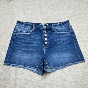 Vervet Blue High Rise Button Fly Raw Hem Denim Shorts Blue Sz 31 EUC Stretch B4
